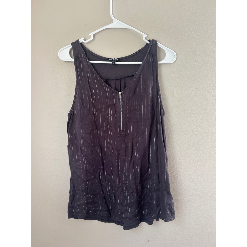 Express Tank  Womens M Gray‎ Silver Striped Zipper Sleeveless Casual Grunge Glam